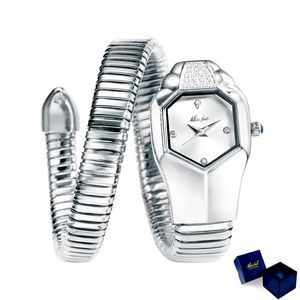 NEW Adrian Balboa Talia Shire Rocky IV Style Serpentine Snake Watch Silver/White
